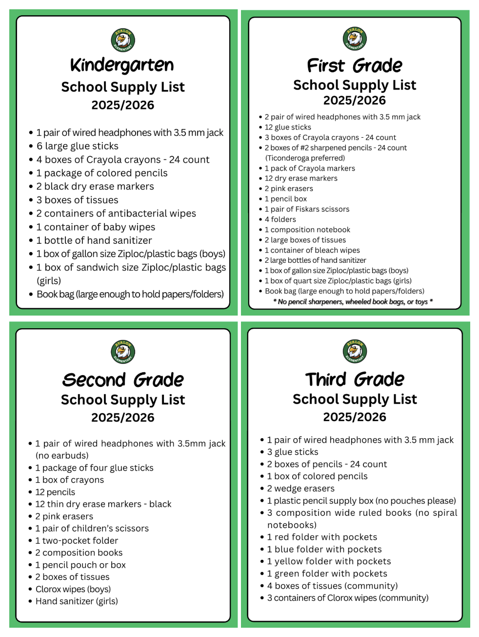 2025/2026 School Supply Lists