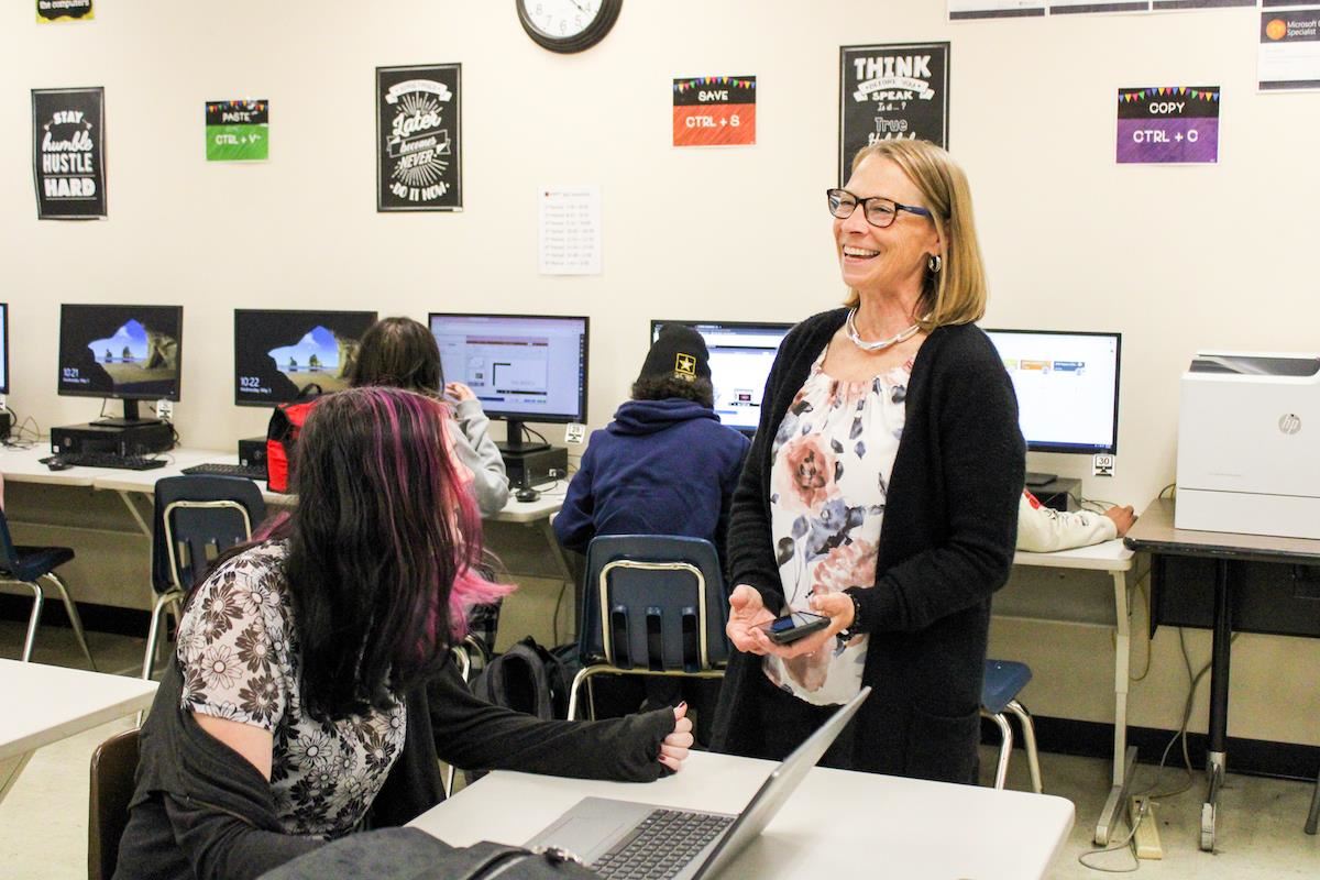 Nina Dent with students