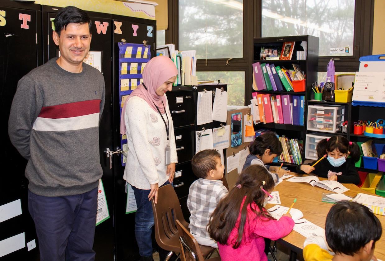 Wahid Fareedzai and Maram Leghrouz in the classroom