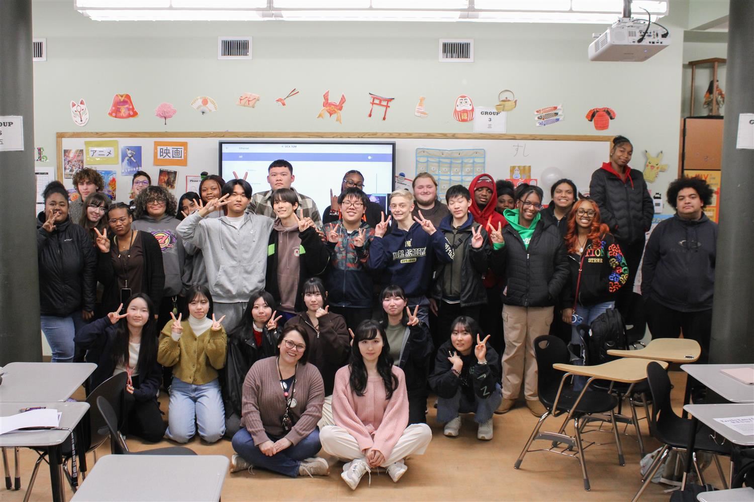 students of American and Japanese heritage posing in a group photo