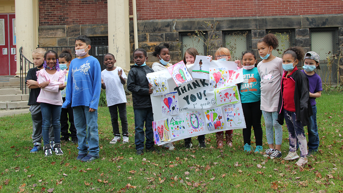 Students thank Cardinal Health for donation of books