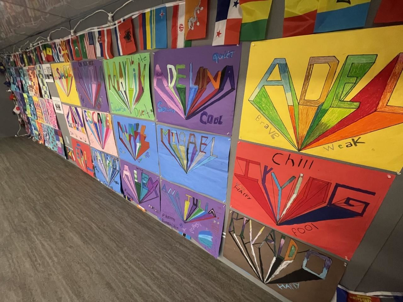 Artwork display featuring kids names