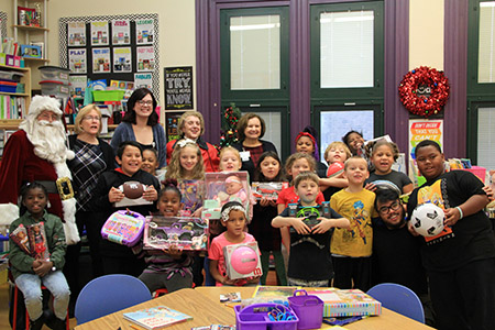 Avondale Elementary students with Santa 