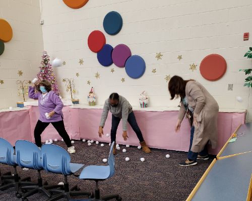 PreK1 Teachers Snowball Toss with Students