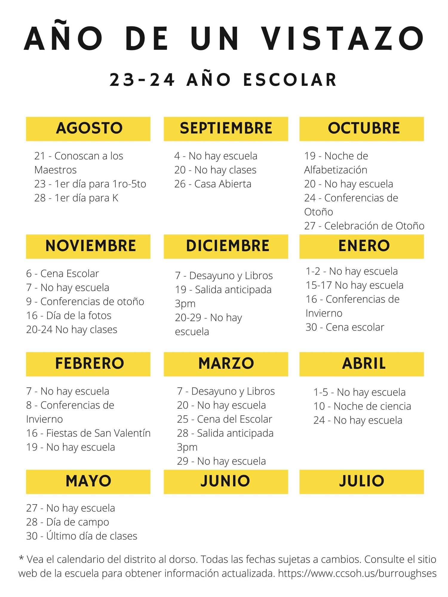 23-24 Burroughs Calendar Spanish