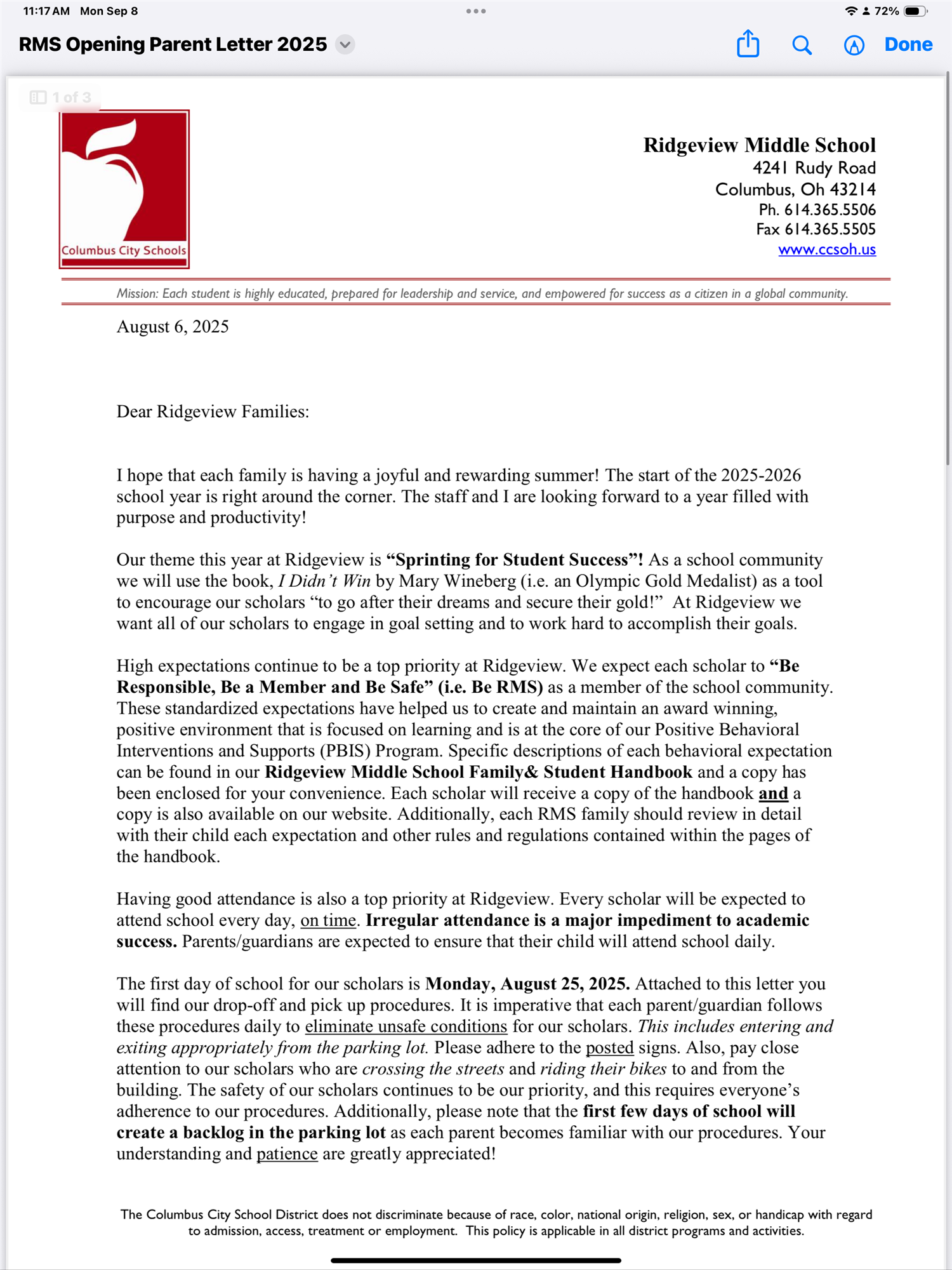2025 Open Parent Letter